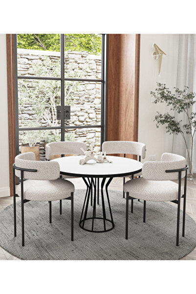 AVVİO Metal Teddy Sandalye 90x90 Yuvarlak Kum Saati Ayak Mutfak Masası Takımı...