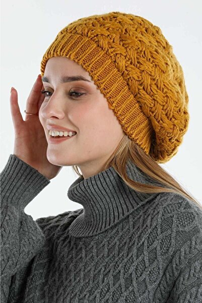 emybox Ressam Model Örgülü Triko Kışlık Kadın Renkli Bere Örgülü Ressam Şapka