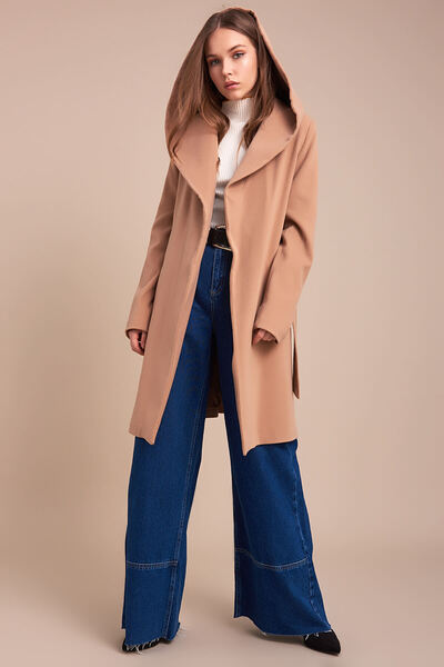 Pitti Women's Camel Hooded Short Coat 70510