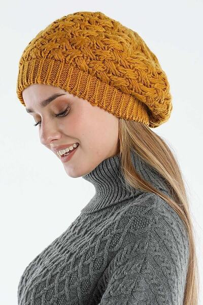 emybox Ressam Model Örgülü Triko Kışlık Kadın Renkli Bere Örgülü Ressam Şapka