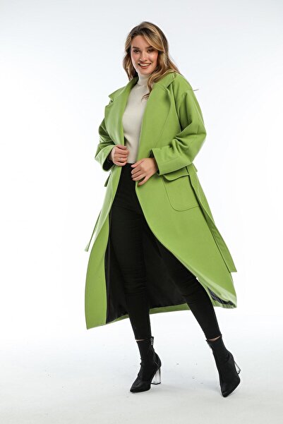 Pitti Women's Pistachio Green Men's Collar Long Coat 70601