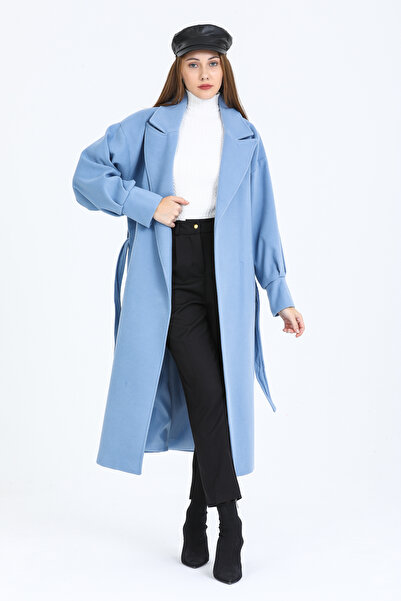 Pitti Women's Indigo Balloon Sleeve Lined Long Coat 70616