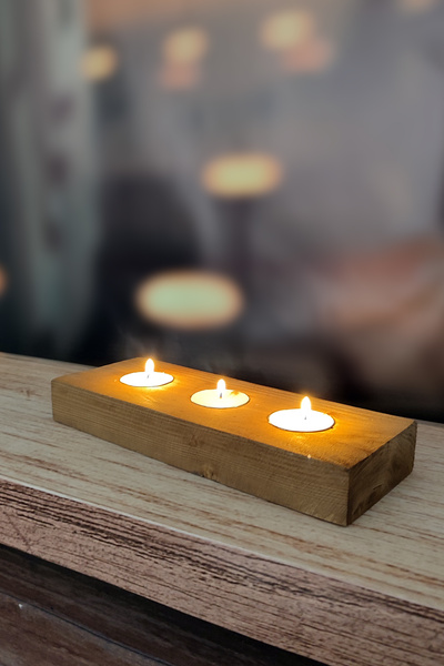 Wooden Factory Doğal Ahşap Mumluk, Tealight Mumluk, Şamdan