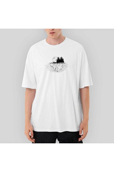 Z zepplin Tricou alb oversize Moon Mountain Landscape