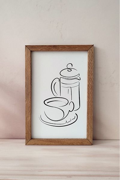 Wooden Factory Pictură cu filtru liniar pentru cafea și ceașcă, masă de cafea cu cadru din lemn