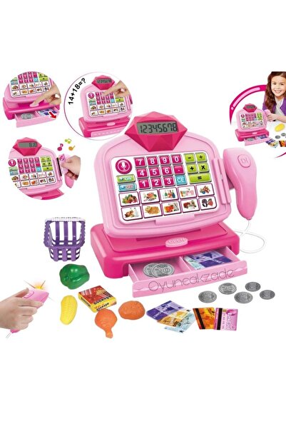 Depomiks Avm Oyuncak Pembe Yazar Kasa Pilli Sesli Barkod Okuyuculu Gerçek Hes...