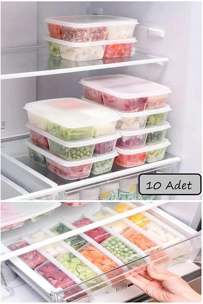 Bayev Large 10 Pieces 4 Compartment Frozen Food Storage Container Meat and Vegetable Storage Container Sacrificial Freezer Minced Meat Box