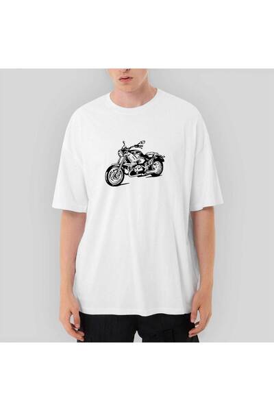 Z zepplin Tricou alb Oversize Desen Motocicletă Cruiser