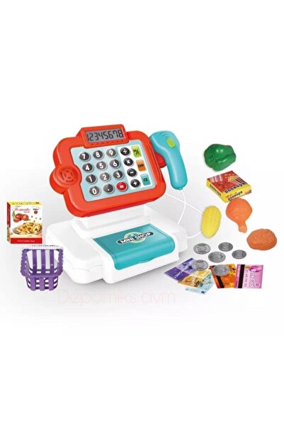 Depomiks Avm Oyuncak Yazar Kasa Kırmızı Pilli Sesli Işıklı Barkod Okuyuculu G...