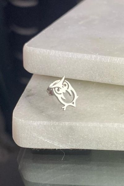 Jaida Moda Unisex 316l Surgical Steel Silver Owl Symbol Sports Nails Earrings