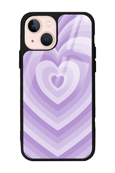 Spoyi iPhone 13 Lila Kalp Tasarımlı Glossy Telefon Kılıfı