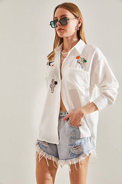 Bianco Lucci Női hímzett lenvászon ing