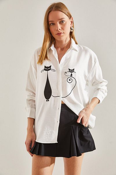 Bianco Lucci Dámská vyšívaná lněná košile