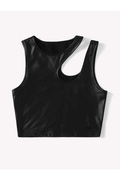charango Women's Shoulder Detail Cutout Sleeveless Style leather crop Blouse