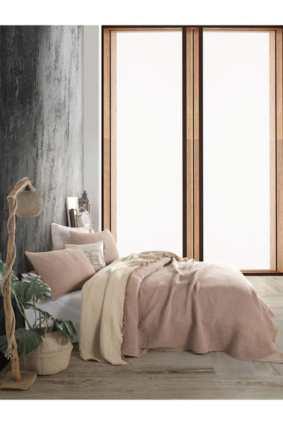 destinyhometex Brown Double 200 X 240cm Bedspread/2 Pieces 50x70cm Pillow 4 Layers Multi Muslin 100% Cotton