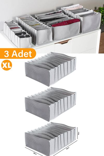 Serstil 3 Τεμάχια - 8 Διαμερίσματα Anthracite Drawer Organizer – XLarge