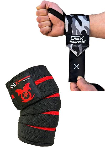 Dex Supports Lasting Energy Fitness Athlete Bracelet Dark Wrist Wraps+Athlete Knee Wrap Knee Wraps 2 Pack