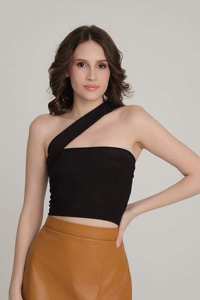 Quzu Black Single Shoulder Banded Blouse