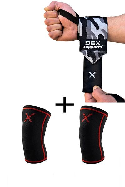 Dex Supports Lasting Energy Fitness Sports Bracelet Dark Wrist Wraps+Sports Knee Sleeve Knee Sleeve 2 Pack