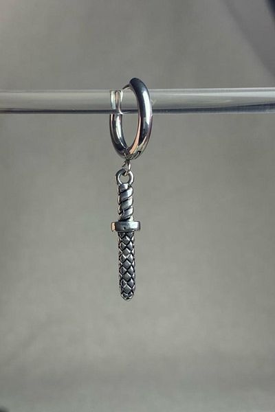 Jaida Moda Unisex Silver Sword Figure Dangle Hoop Earrings