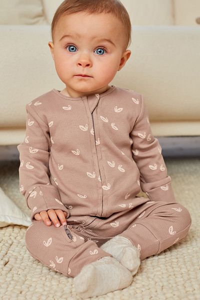 Next Baby طقم جمبسوت بني 100% بدون أقدام مكون من 3 قطع