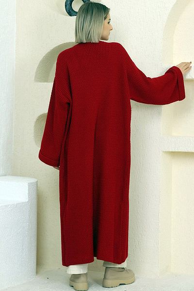 ALCHON V-Neck Folded Wide Long Sleeve Self-Textured Thick Full Ankle Length Knitwear Cardigan Winter Comfortable