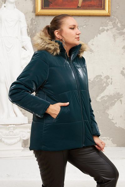 RMG Hooded Shiny Fabric Large Size Petrol Puffer Jacket