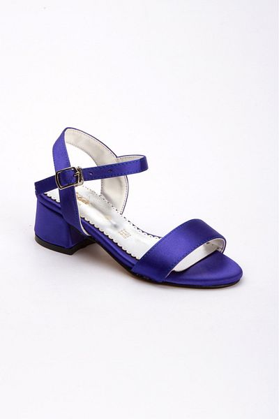 Sare Çocuk Giyim Saks Blue Satin Texturat Faux Leather Pantofi de petrecere pentru fete ortopedici cu toc