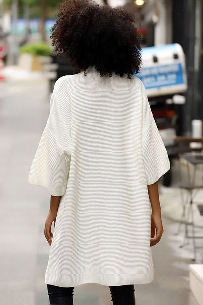 ALCHON Folded Shawl Collar Wide Short Half Sleeve Long Pocketless Comfortable Loose Fit Seasonal Over-the-Knee Knitwear Cardigan