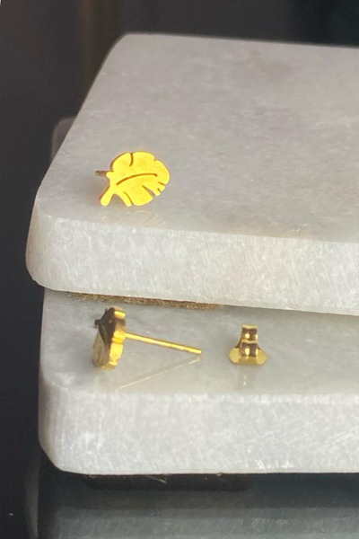 Jaida Moda Women's Gold Leaf Model Steel Stud Earrings