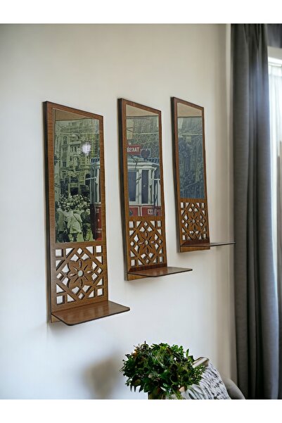 Small Tasarım Ev Ofis Duvar Dekorasyonu Aynalı Pleksi ve Ahşap Mumluk,Saksılı...