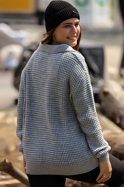 ALCHON V Polo Collar Thessaloniki Rice Knit Long Sleeve Comfortable Fit Winter Thick Knitwear Knitted Sweater