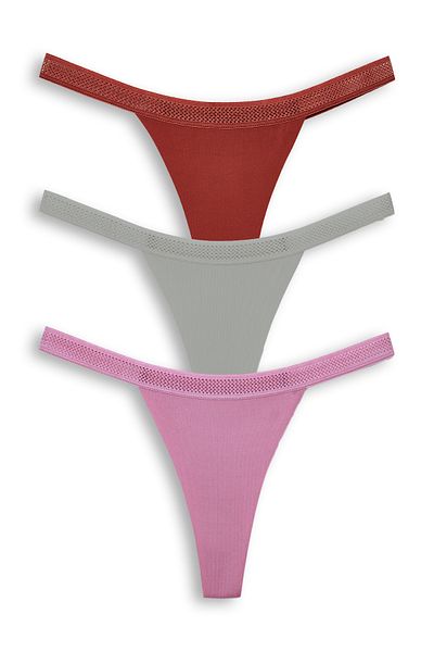 HNX 3-Piece Interlock Laser Cut Honeycomb Rubber Ghost Women's Thong Panties