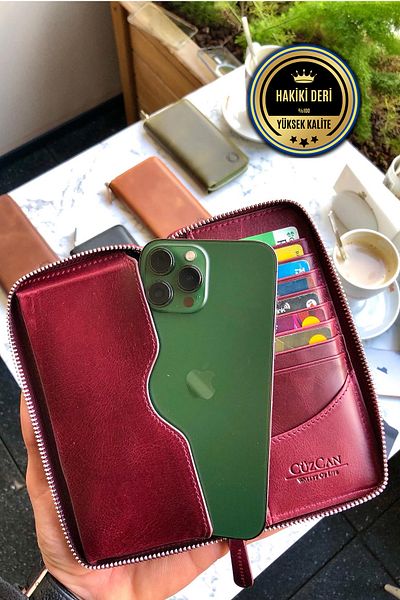 CüzCan Πορτοφόλι Leo Antique Claret Red Unisex από γνήσιο δέρμα με θήκη τηλεφώνου