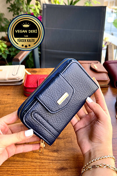 CüzCan Lavinia Lacivert Vegan Deri Kadın Cüzdan Fermuarlı Ve Mıknatıslı (16X9...