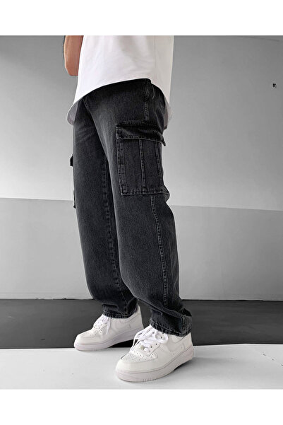 BUPPO أنثراسايت أنبوب الساق جيب البضائع السراويل الفضفاضة