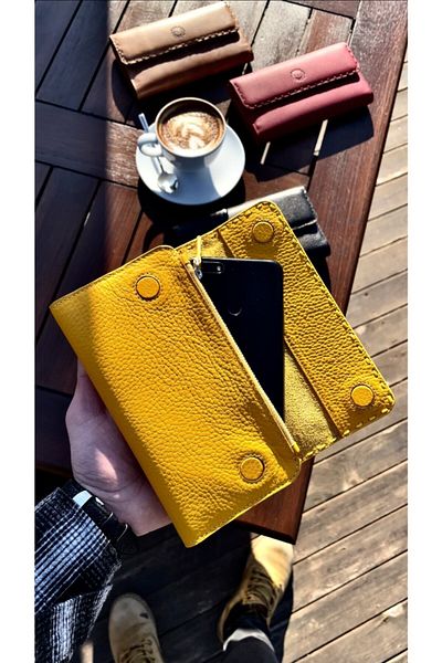CüzCan Women's Genuine Leather Wallet with Yellowline Braid Detail