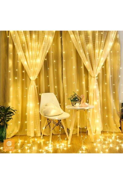 TechnoSmart 3x3 Metre Perde Led Animasyonlu 12 Saçaklı 300 Ledli Fişli Eklenebilir 8fonksiyonlu