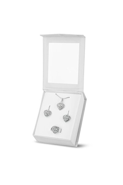 Forentina Kadınn Gümüş Kaplama Kalpli Kolye Küpe Yüzük Set - Ps164500tr