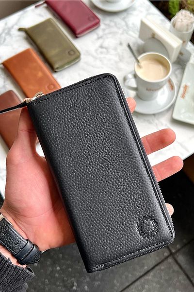 CüzCan Πορτοφόλι Leo Black Unisex από γνήσιο δέρμα με θήκη τηλεφώνου