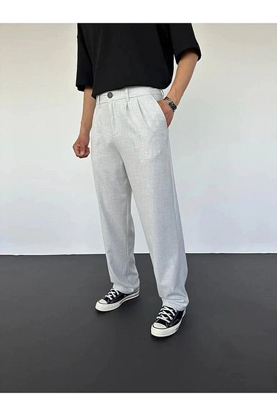 LA 1 END Gray Pleated Baggy Fabric Pants