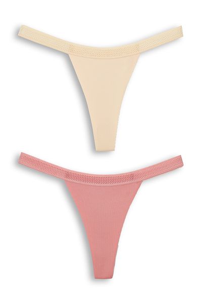 HNX Laser Cut 2-Piece Women's Thong Panties - Honeycomb Rubber Ghost
