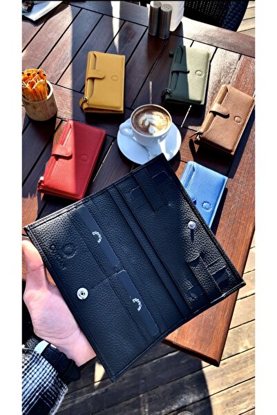 CüzCan Mat Black Peony Hakiki Deri Telefon Cüzdanı