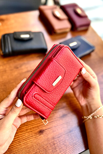 CüzCan Lavinia Kırmızı Vegan Deri Kadın Cüzdan Fermuarlı Ve Mıknatıslı (16X9 CM)