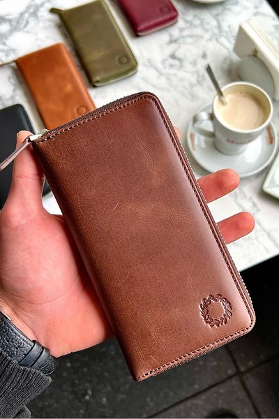 CüzCan Πορτοφόλι Leo Antique Brown Unisex από γνήσιο δέρμα με θήκη τηλεφώνου
