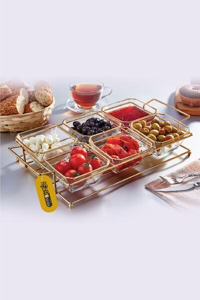 ASYA BAZAAR 6 Compartment Glass Breakfast Snack Bowl with Gold Stand