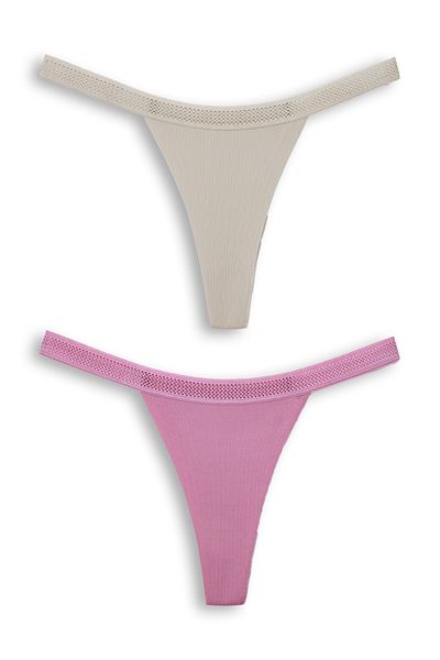HNX Laser Cut 2-Piece Women's Thong Panties - Honeycomb Rubber Ghost