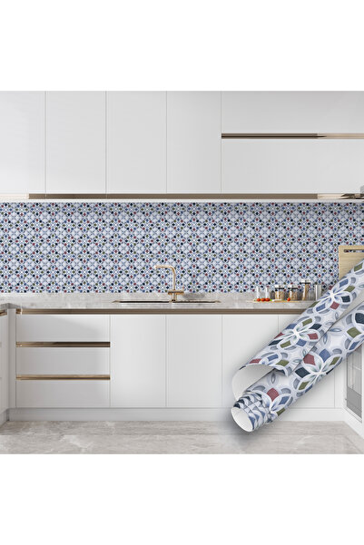 Dekoros Mavi Fayans Görünümlü Yapışkanlı Folyo Mozaik Desenli Masa Tezgah Arası Kaplama Kağıdı 45x500cm 0325
