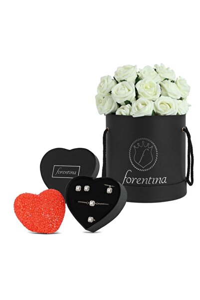 Forentina Tektaş Kolye Küpe Bileklik Yüzük - Güllü Kutu Hediye Set - Ps180900tr