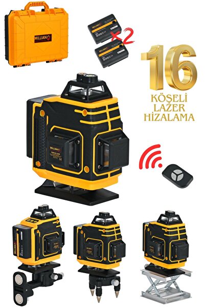 Millian İtalyan Uzaktan Kumandalı 16 Köşeli 360 Derece Çizgi Hizalama Lazer S...